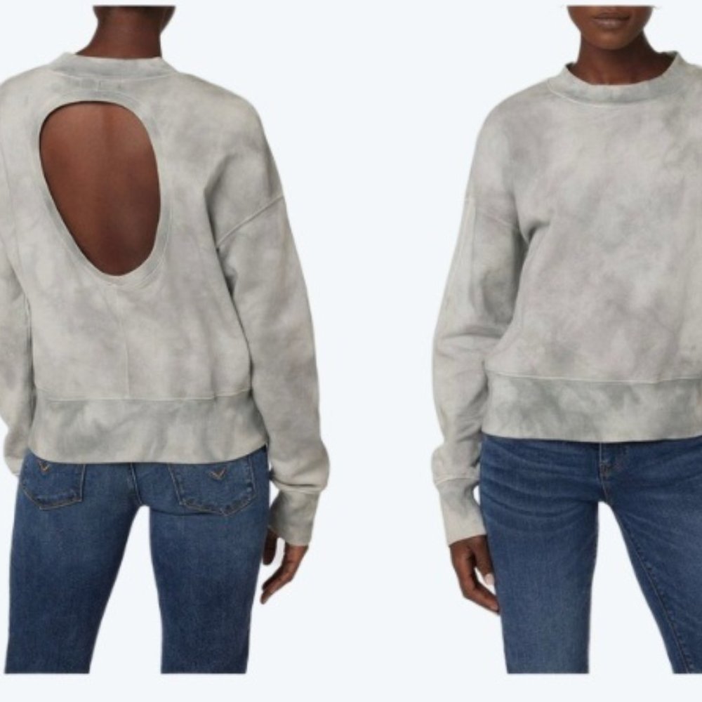 Hudson NEW Cotton Oversized Cutout Back Detail Sweatshirt Sz S Gray Tie Dye $175
